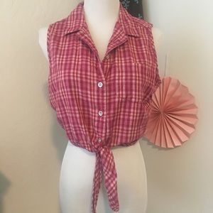 Red Plaid Tie Bottom Crop Top